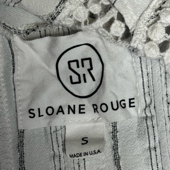 Sloane Rouge Women's Small White Striped Crochet Trim Cami Tank Top USA EUC - Picture 5 of 7